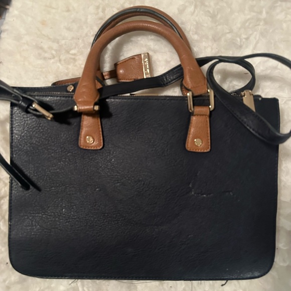 Dune London Navy Blue Tan Gold Commuter Laptop Briefcase Top Handle Bag - Picture 5 of 8